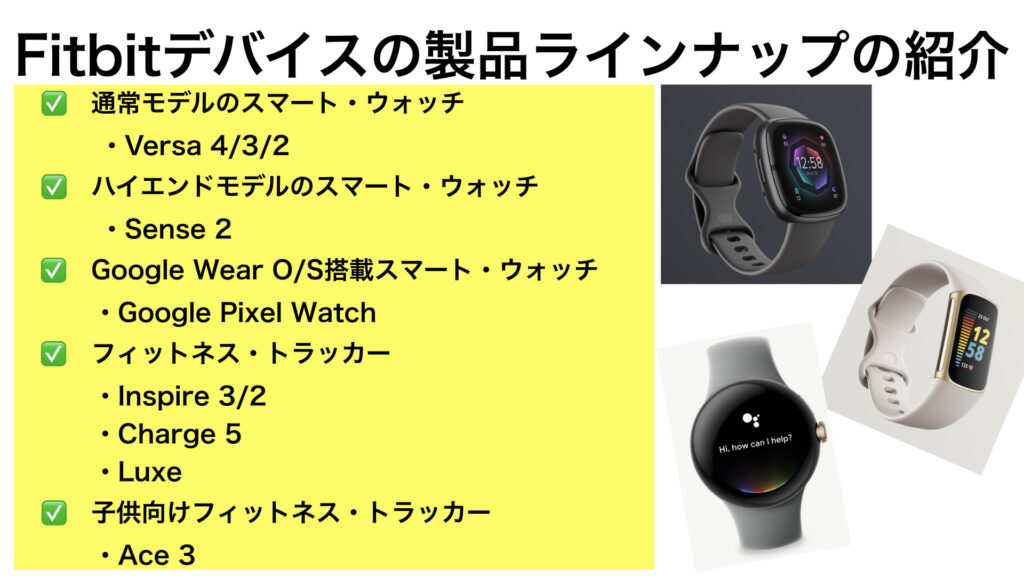 Fitbitデバイスの製品ラインナップの紹介（2023年1月現在）のサムネイル画像